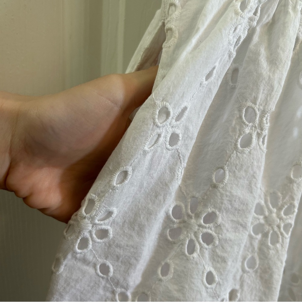 J. Crew White Eyelet Cotton Sundress Sz 2 Shirtdress Summer Bridal Preppy Lace - Picture 9 of 13